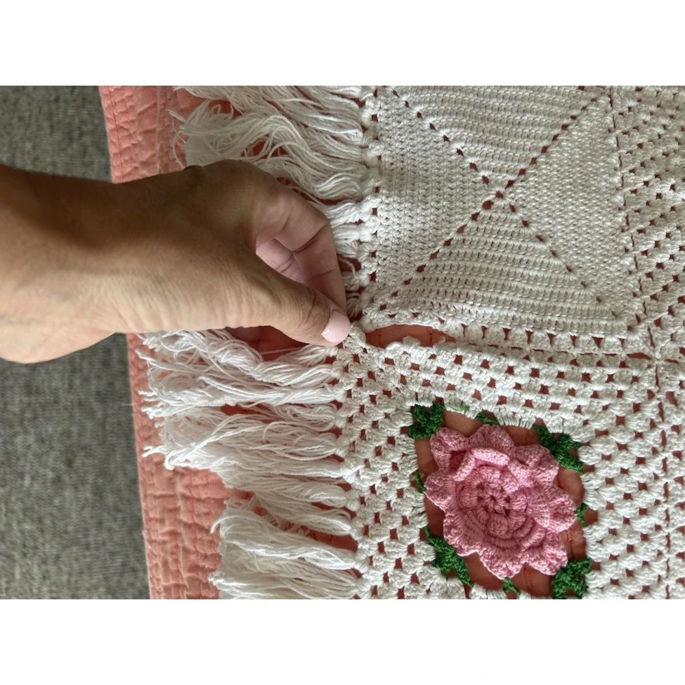 Vintage Granny Square‎ Afghan Crochet Twin Full Queen Handmade Blanket 83x72